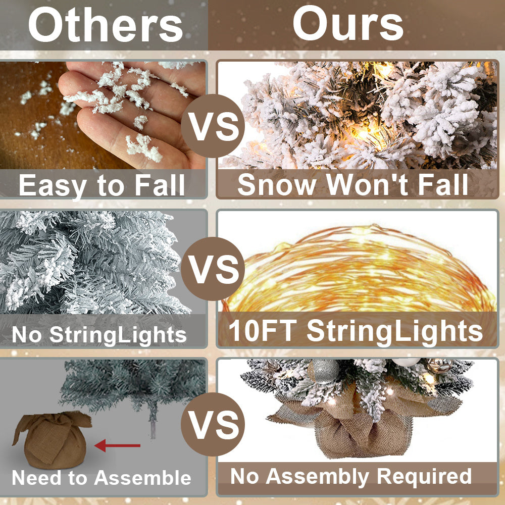 2ft Mini Snowy Christmas Tree with Lights – Tabletop Holiday Decoration