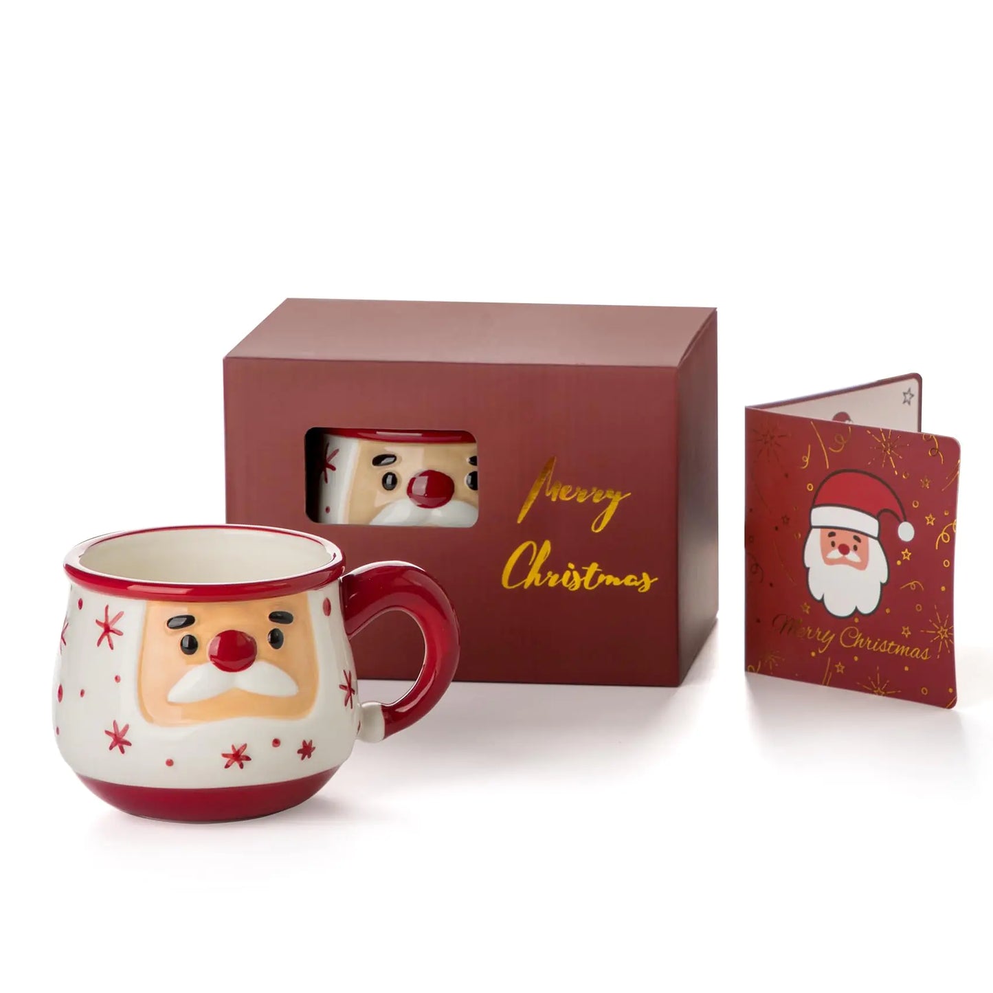 Santa Face Christmas Mug Gift Set – 16oz Ceramic Mug + Card + Box