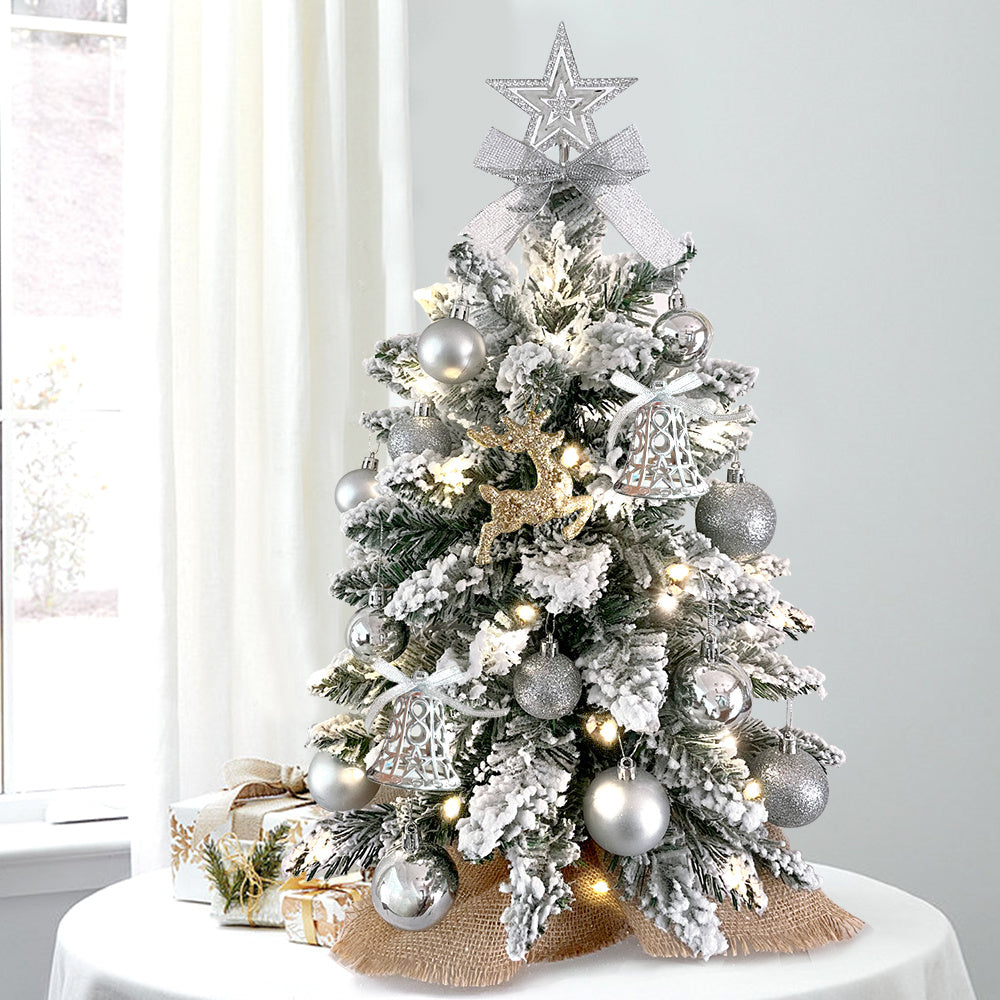 2ft Mini Snowy Christmas Tree with Lights – Tabletop Holiday Decoration