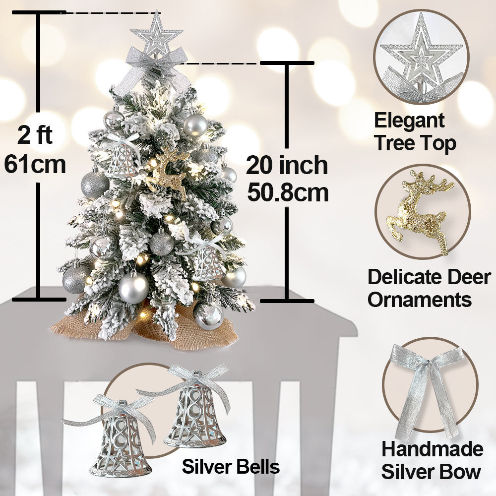 2ft Mini Snowy Christmas Tree with Lights – Tabletop Holiday Decoration