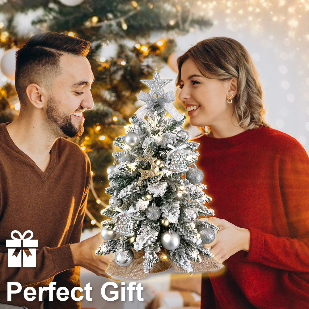 2ft Mini Snowy Christmas Tree with Lights – Tabletop Holiday Decoration